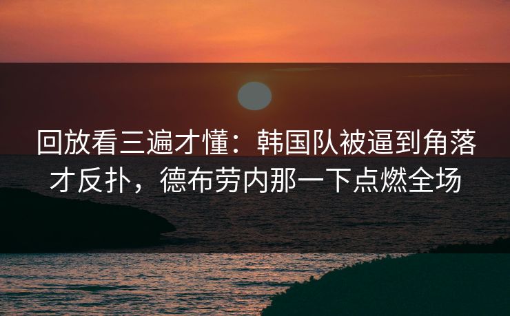回放看三遍才懂：韩国队被逼到角落才反扑，德布劳内那一下点燃全场  第1张